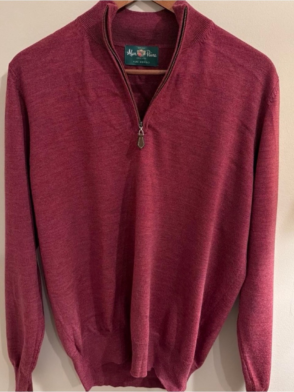 Alan Paine Pure Merino Wool Quarter Zip Sweater Burgundy